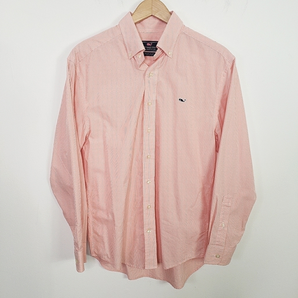 Vineyard Vines Whale Shirt coral pink gingham button down small